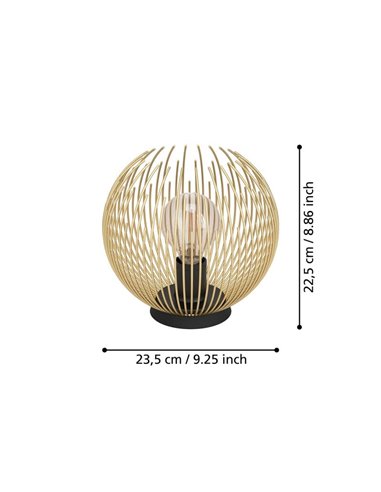 Lampe de table ronde avec abat-jour en fil doré VENEZUELA et base noire, E27 (non incluse)