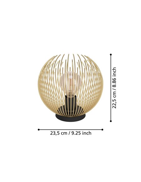 Lampe de table ronde avec abat-jour en fil doré VENEZUELA et base noire, E27 (non incluse)