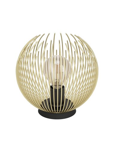 Lampe de table ronde avec abat-jour en fil doré VENEZUELA et base noire, E27 (non incluse)