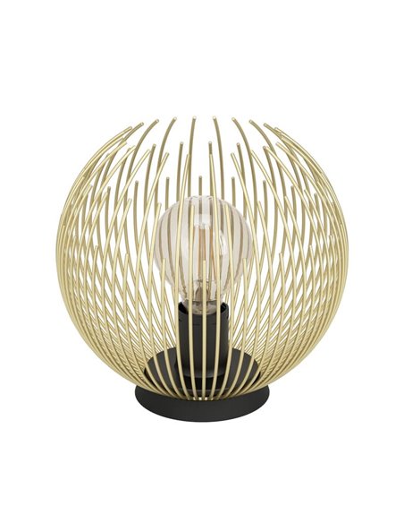Lampe de table ronde avec abat-jour en fil doré VENEZUELA et base noire, E27 (non incluse)