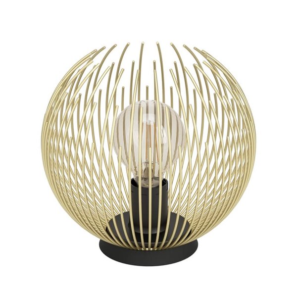 Lámpara de sobremesa redonda con pantalla de alambre dorado VENEZUELA y base negra, E27 (no incl.)