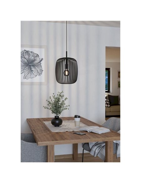 Lámpara colgante de tiras planas de metal negro ROMAZZINA, redonda, E27 (no incl.)