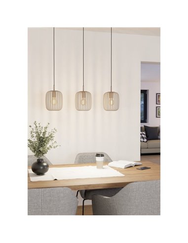 Luminária pendente com 3 cúpulas em tiras de metal cor areia ROMAZZINA, 3xE27 (não incl.)