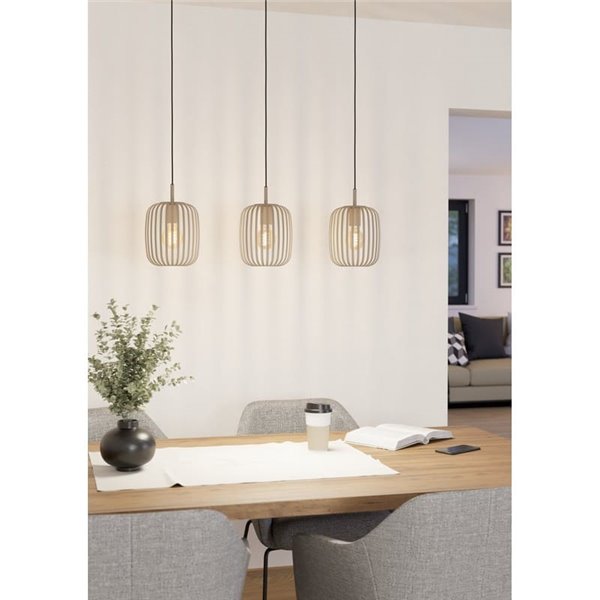 Luminária pendente com 3 cúpulas em tiras de metal cor areia ROMAZZINA, 3xE27 (não incl.)