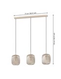 Luminária pendente com 3 cúpulas em tiras de metal cor areia ROMAZZINA, 3xE27 (não incl.)