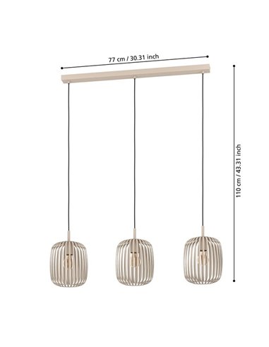 Luminária pendente com 3 cúpulas em tiras de metal cor areia ROMAZZINA, 3xE27 (não incl.)