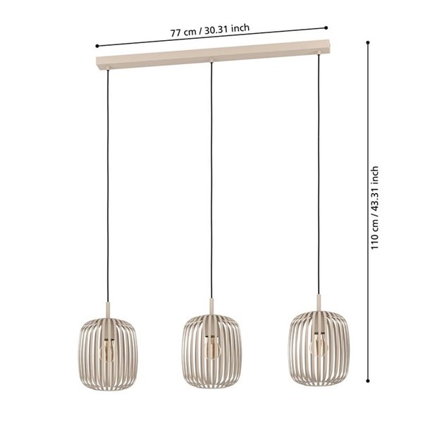 Lampe à suspension avec 3 abat-jour en bandes métalliques sable ROMAZZINA, 3xE27 (non incl.)
