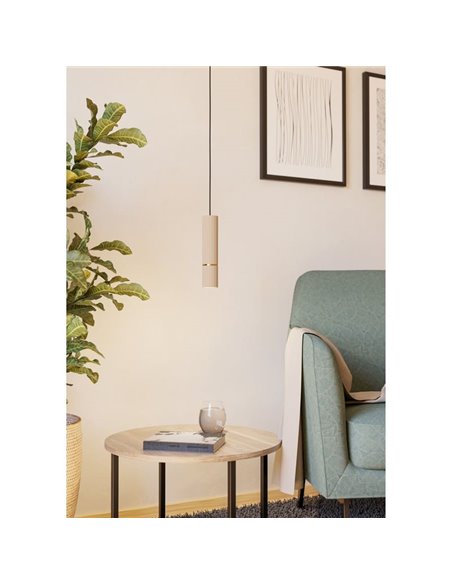 Lámpara colgante con estilo 1 luz CAMINIA, arena y latón cepillado, GU10 incl. 4,7W 3000K