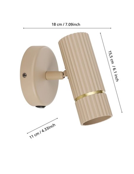 Applique CAMINIA avec spot orientable, sable et laiton brossé, GU10 incl. 4,7 W 3000 K