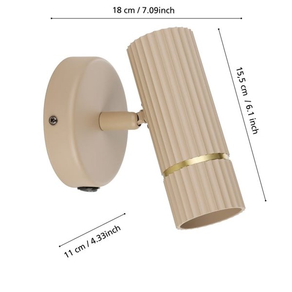 Aplique de pared con foco orientable CAMINIA, arena y latón cepillado, GU10 incl. 4,7W 3000K