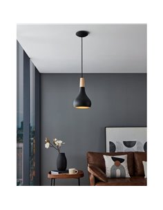 Plafonnier suspendu noir avec détail en bois SABINAR, Ø180mmE27 (non incl.) 2