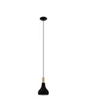 Lámpara de techo colgante negra con detalle madera SABINAR, Ø180mmE27 (no incl.)
