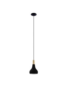 Lámpara de techo colgante negra con detalle madera SABINAR, Ø180mmE27 (no incl.)