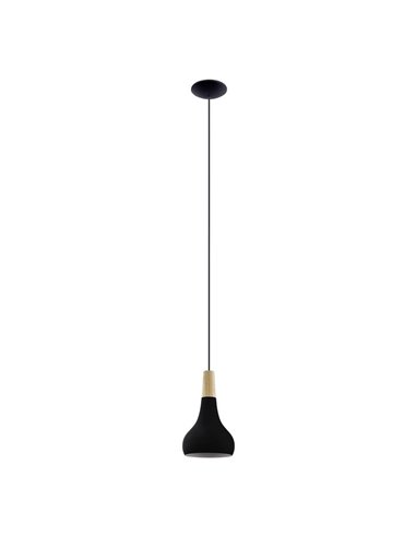 Lámpara de techo colgante negra con detalle madera SABINAR, Ø180mmE27 (no incl.)
