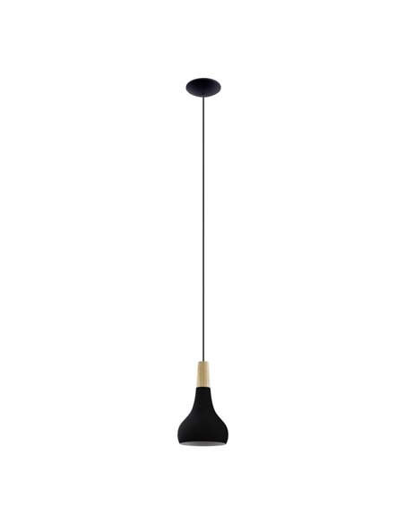Lámpara de techo colgante negra con detalle madera SABINAR, Ø180mmE27 (no incl.)