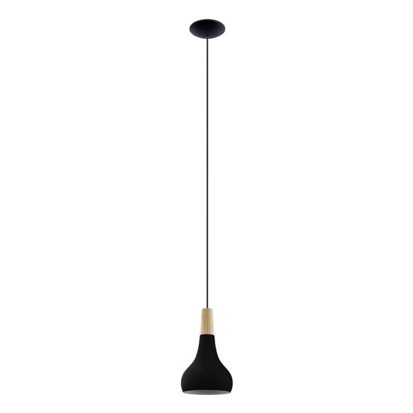 Lámpara de techo colgante negra con detalle madera SABINAR, Ø180mmE27 (no incl.)