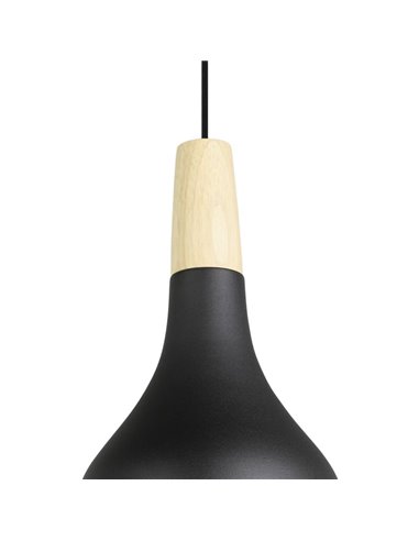Lámpara de techo colgante negra con detalle madera SABINAR, Ø180mmE27 (no incl.)