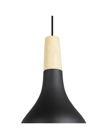 Lámpara de techo colgante negra con detalle madera SABINAR, Ø180mmE27 (no incl.)