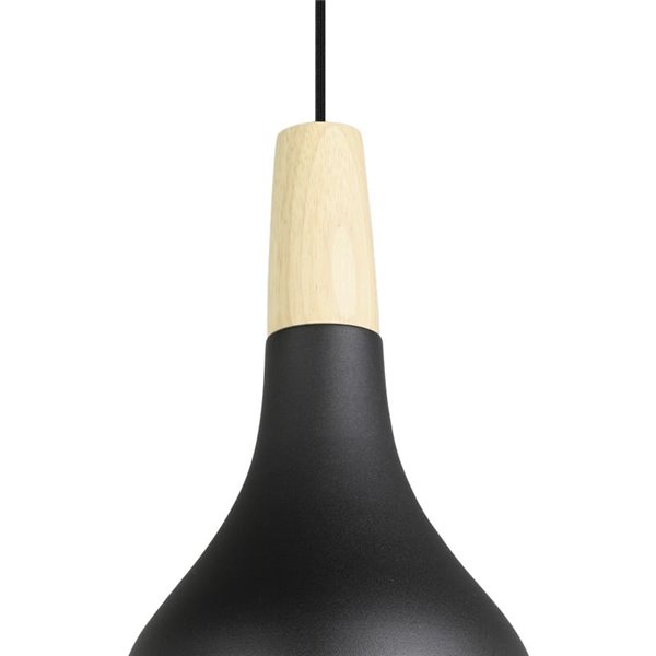 Lámpara de techo colgante negra con detalle madera SABINAR, Ø180mmE27 (no incl.)