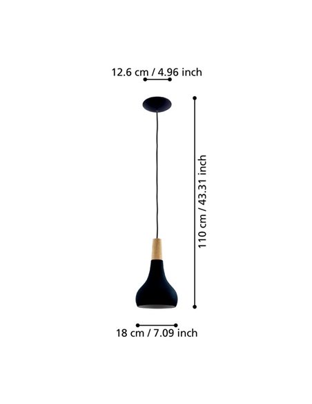 Plafonnier suspendu noir avec détail en bois SABINAR, Ø180mmE27 (non incl.)