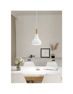 Lámpara de techo colgante blanco/madera Ø180mm SABINAR, E27 (no incl.) 2