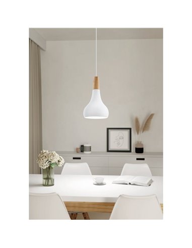 Lámpara de techo colgante blanco/madera Ø180mm SABINAR, E27 (no incl.)