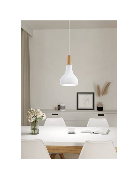Suspension SABINAR blanche/bois Ø180mm, E27 (non incl.)