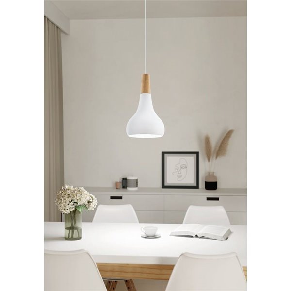 Suspension SABINAR blanche/bois Ø180mm, E27 (non incl.)