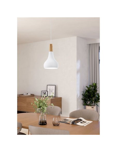 Lámpara de techo colgante blanco/madera Ø180mm SABINAR, E27 (no incl.)