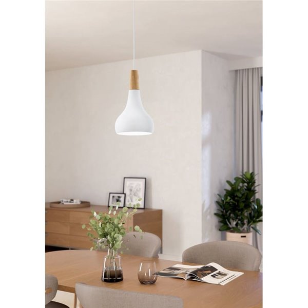 Lámpara de techo colgante blanco/madera Ø180mm SABINAR, E27 (no incl.)