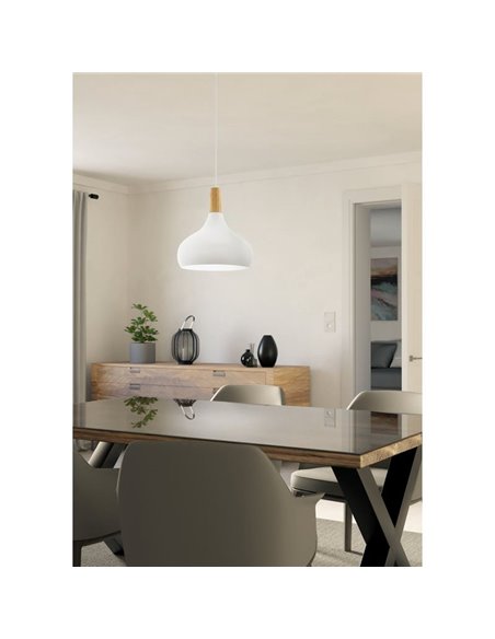 Lámpara de techo colgante blanco/madera Ø280mm SABINAR, E27 (no incl.)