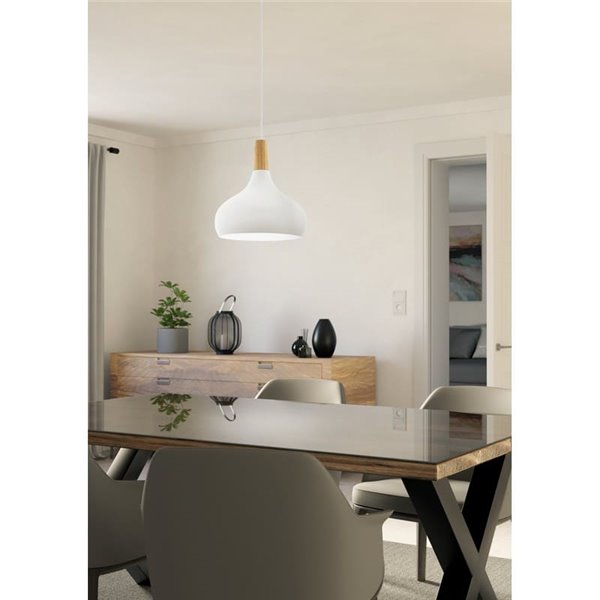 Lámpara de techo colgante blanco/madera Ø280mm SABINAR, E27 (no incl.)