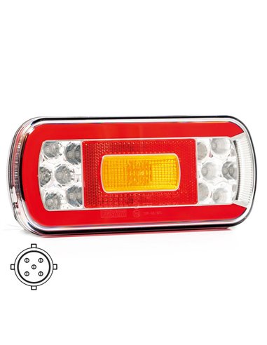 Piloto trasero LED con conexión bajonet 5 PIN FT-130 BAJONET, 6 Funciones 12/24V, 220×100mm