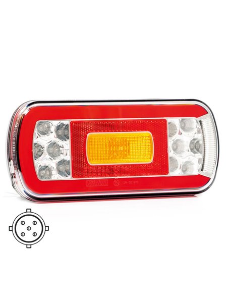 Piloto trasero LED con conexión bajonet 5 PIN FT-130 BAJONET, 6 Funciones 12/24V, 220×100mm