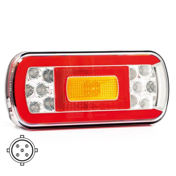 Luz traseira LED com conexão Bajonet de 5 pinos FT-130 BAJONET, 6 funções 12/24V, 220×100mm