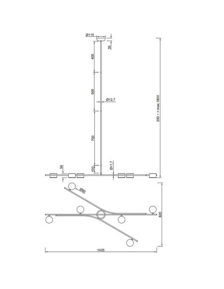 Lámpara colgante 6 luces orientables CODA, bombillas excl. GX53 max. 10W IP20 Negro