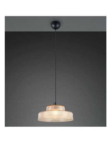 Luminária de teto ABELLA com cúpula de vidro nervurado, lâmpada excluindo 1x E27 máx. 10W Âmbar/Preto