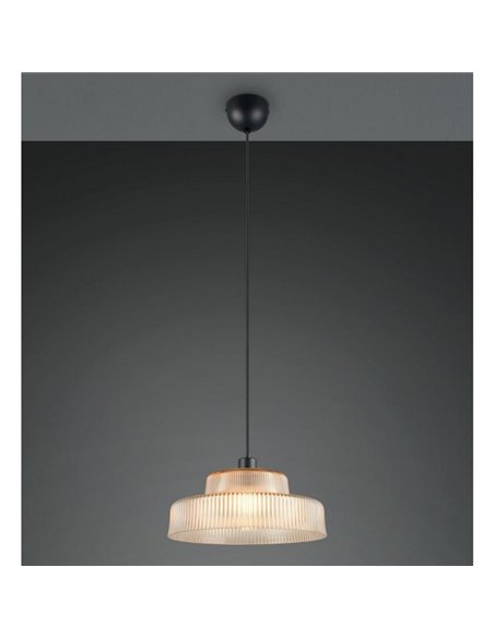 Lámpara de techo ABELLA pantalla de vidrio estriado, bombilla excl. 1x E27 max. 10W Ámbar/Negro