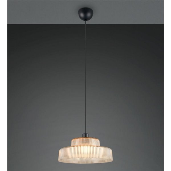 Plafonnier ABELLA avec abat-jour en verre strié, ampoule non incluse : 1 x E27 max. 10 W Ambre/Noir