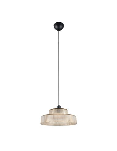 Plafonnier ABELLA avec abat-jour en verre strié, ampoule non incluse : 1 x E27 max. 10 W Ambre/Noir