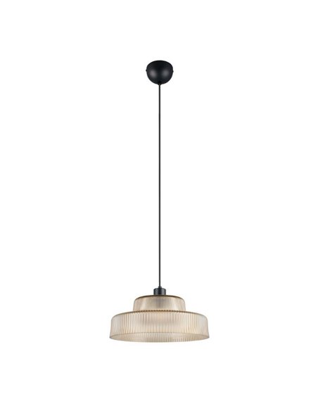 Luminária de teto ABELLA com cúpula de vidro nervurado, lâmpada excluindo 1x E27 máx. 10W Âmbar/Preto