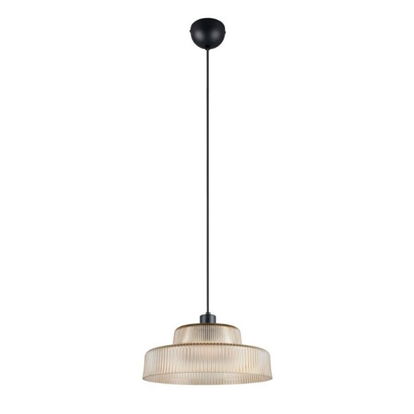 Luminária de teto ABELLA com cúpula de vidro nervurado, lâmpada excluindo 1x E27 máx. 10W Âmbar/Preto