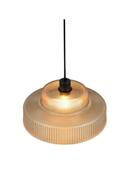 Luminária de teto ABELLA com cúpula de vidro nervurado, lâmpada excluindo 1x E27 máx. 10W Âmbar/Preto