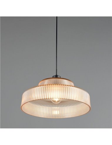 Luminária de teto ABELLA com cúpula de vidro nervurado, lâmpada excluindo 1x E27 máx. 10W Âmbar/Preto