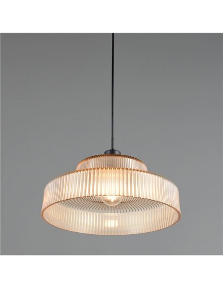 Luminária de teto ABELLA com cúpula de vidro nervurado, lâmpada excluindo 1x E27 máx. 10W Âmbar/Preto