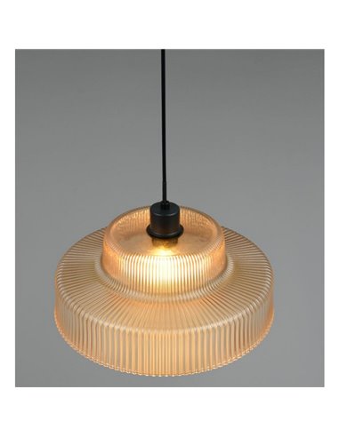 Luminária de teto ABELLA com cúpula de vidro nervurado, lâmpada excluindo 1x E27 máx. 10W Âmbar/Preto