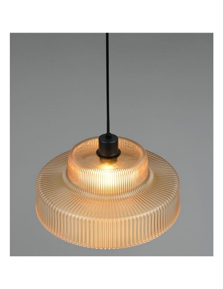 Luminária de teto ABELLA com cúpula de vidro nervurado, lâmpada excluindo 1x E27 máx. 10W Âmbar/Preto