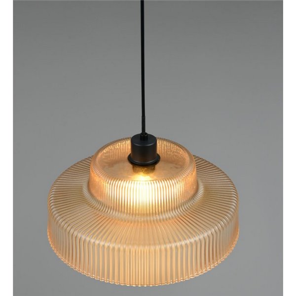 Plafonnier ABELLA avec abat-jour en verre strié, ampoule non incluse : 1 x E27 max. 10 W Ambre/Noir