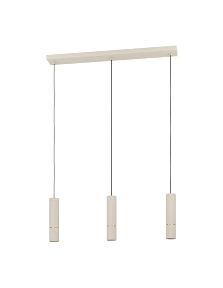 Lámpara colgante estilosa 3 luces LED CAMINIA, arena y latón cepillado, 3XGU10, 3000K