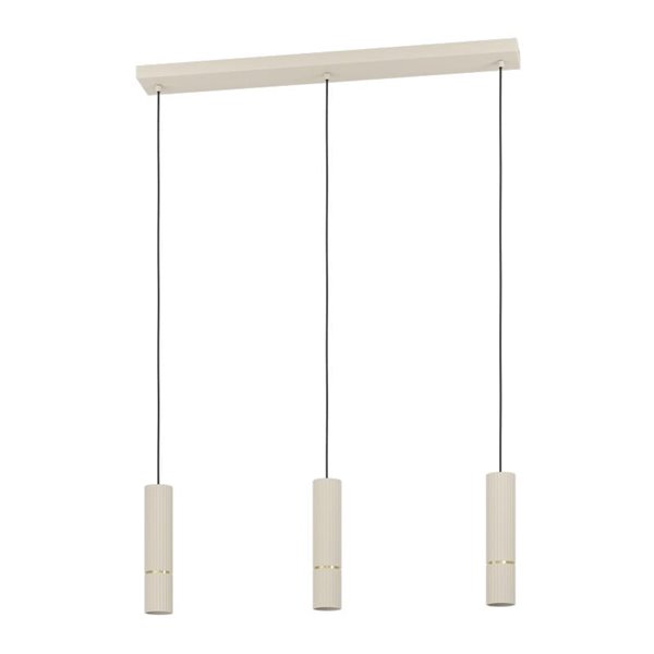 Lámpara colgante estilosa 3 luces LED CAMINIA, arena y latón cepillado, 3XGU10, 3000K